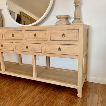 9 Drawer Console with Shelf | 200 cm | Natural Elm